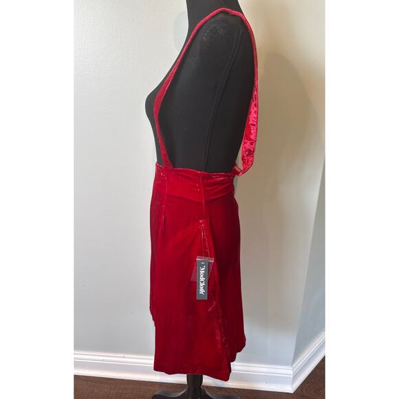 ModCloth Crushed Red Velvet Suspender Skater Skirt Red Holiday Women's Small NWT - Picture 2 of 6